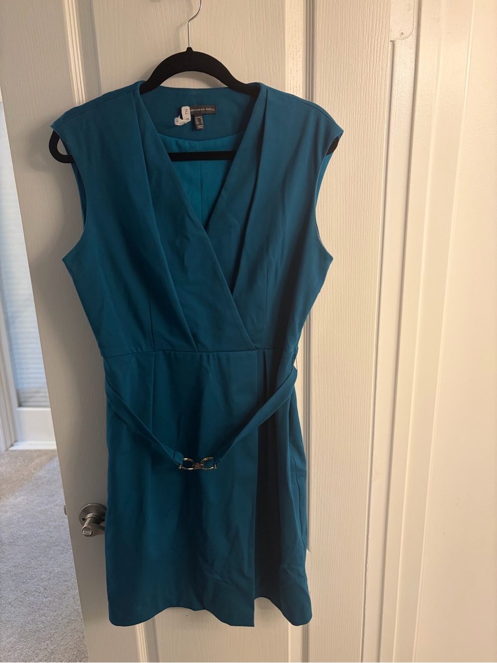 Adrianna Papell Teal Sleeveless Wrap-Style Mini Dress